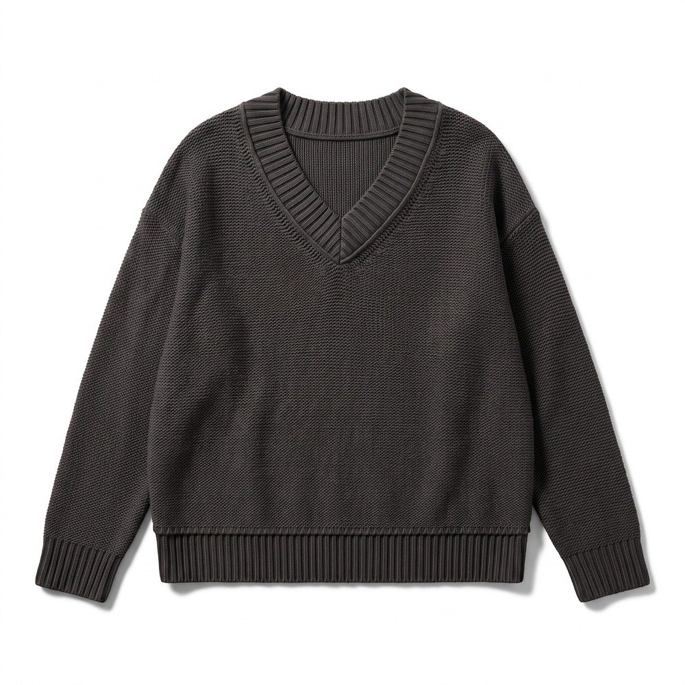 American Eagle M Gray V-Neck Shaker Stitch Sweater Womens Casual Cozy